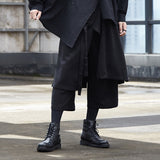 Dark Series Streetwear Fashion Hakama Patchwork Creative Cropped Trousers Men Oversized Couple Straight Casual Pants