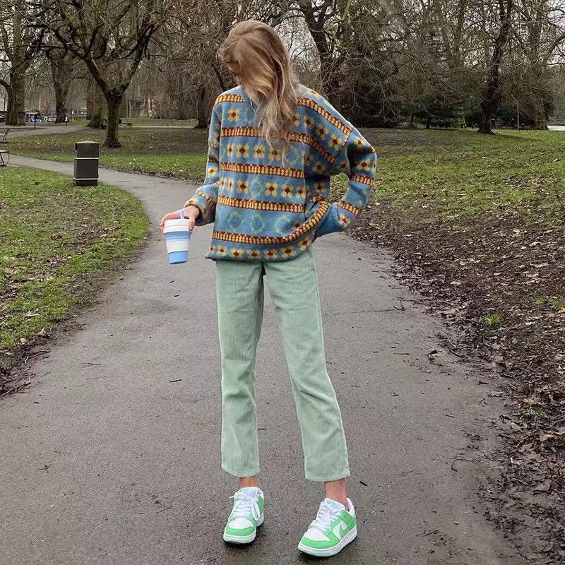 Vintage Stripe Knitwear Top Women's Long-sleeved Vintage Sweater