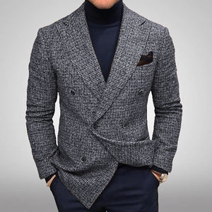 Men's Blazers Slim Fit Plaid Suits Jackets Male Long Sleeve Double-breasted Outerwear Business Casual Coats