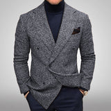 Men's Blazers Slim Fit Plaid Suits Jackets Male Long Sleeve Double-breasted Outerwear Business Casual Coats