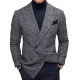 Men's Blazers Slim Fit Plaid Suits Jackets Male Long Sleeve Double-breasted Outerwear Business Casual Coats