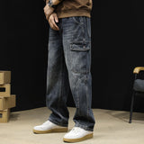 Loose-fitting Plus-size Autumnwinter Wide-leg Cargo Pants With Multiple Pockets