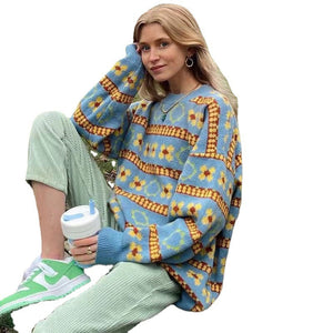 Vintage Stripe Knitwear Top Women's Long-sleeved Vintage Sweater