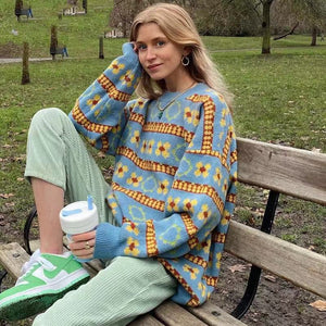 Vintage Stripe Knitwear Top Women's Long-sleeved Vintage Sweater